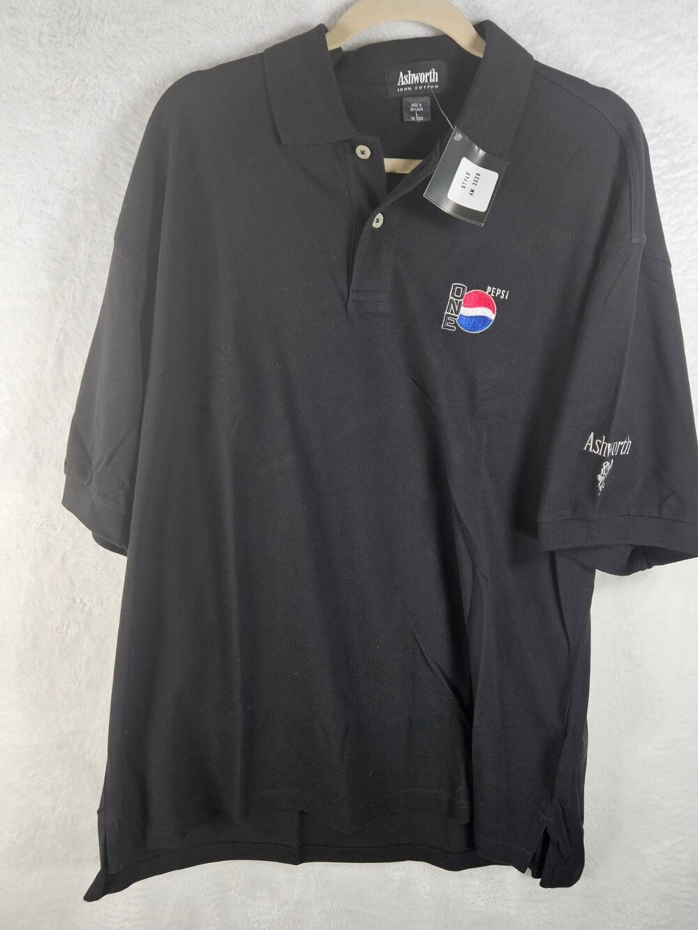 Ashworth Polo Shirt Pepsi One Embroidered Black Men's Size Large